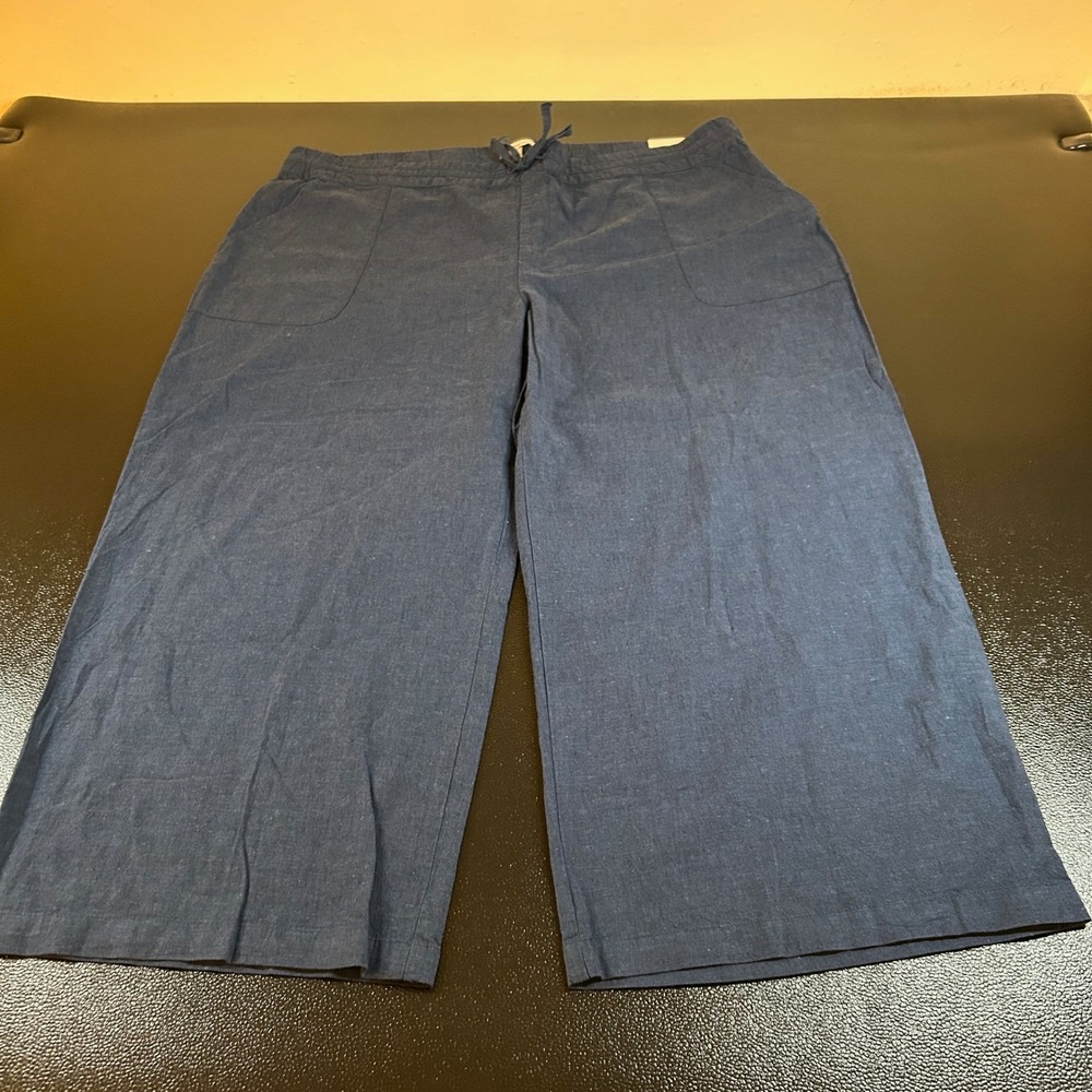 Liz Claiborne Wide Leg Crop Pants Lounge Drawstring Blue Womens 0X 44x26" NWT